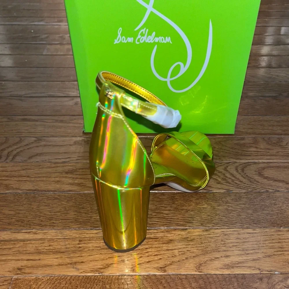 Sam Edelman Yaro Block Heeled Sandals Metallic Gold Leather Women’s 9 - Picture 6 of 14